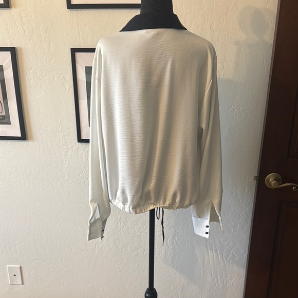 Karl Lagerfeld Black and White Blouse with Draped Front - Picture 3 of 7
